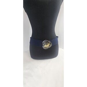 Vtg Day-Lor Women's Navy Elastic Waist Belt Enamel Buckle Red Blue Beige Knot